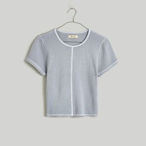 Madewell Pale Blue Waffle Short Sleeve Cropped Top